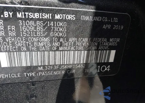 2019 Mitsubishi Mirage G4 Es z USA, uszkodzony, nr VIN ML32F3FJ5KHF15482